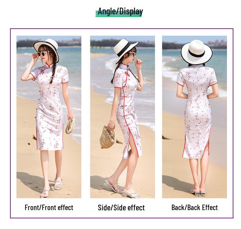 Robe Cheongsam Rétro Stretch Quadridirectionnel Moyen Simple Couche 2025