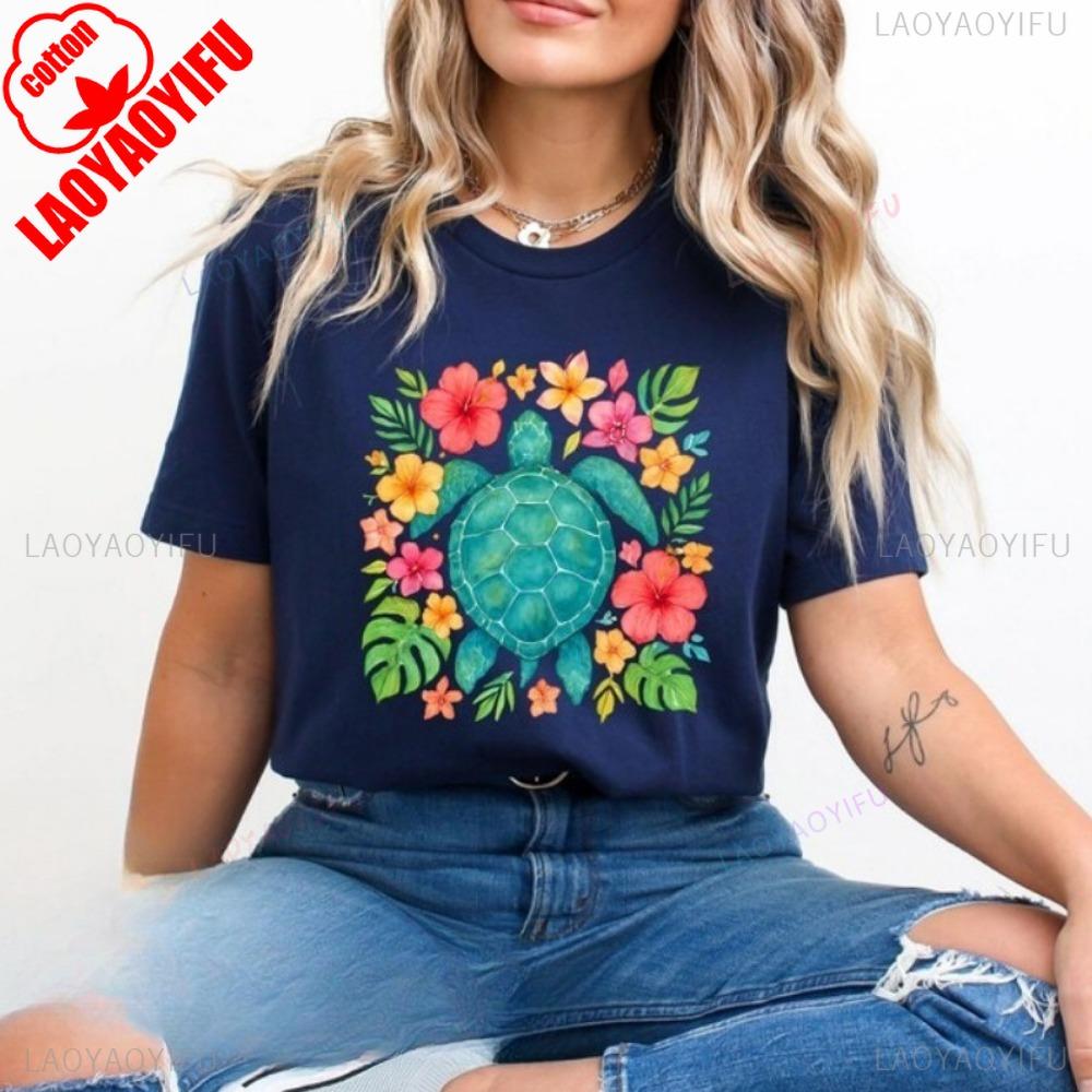 Floral Sea Turtle Unisex Shirt Summer Beach Tees Coastal Turtle Lover Gift Ocean Gift Beach Vacation Clothes Casual T Shirt