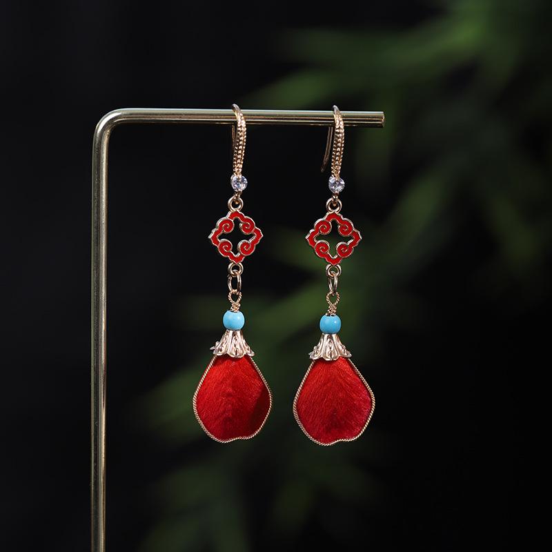 Ronghua Ethnic-style Enamel Dangle Earrings - Retro Chinese Qipao Design