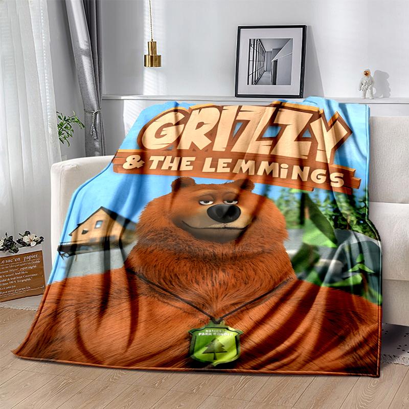 Grizzly & Lemminge Flanelldecke Weich Warm Ganzjahresdecke, Design für Camping, Autoreisen, Wandern Sofa, Bett, Büro Perfektes Geschenk für Partys