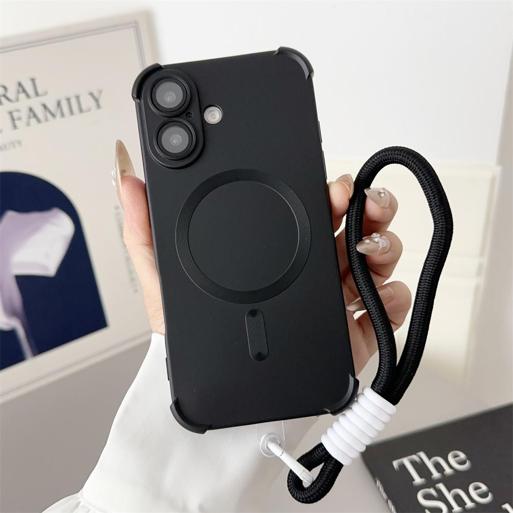

Magnetic Skin Feeling Lanyard Case for iPhone 16 15 14 13 12 Pro Max Plus Drop Proof On All Four Corners Wrist Strap Soft Cover For iPhone 16