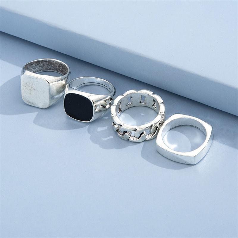 Juego de 4 anillos de metal vintage para hombre, estilo punk, estilo hip hop