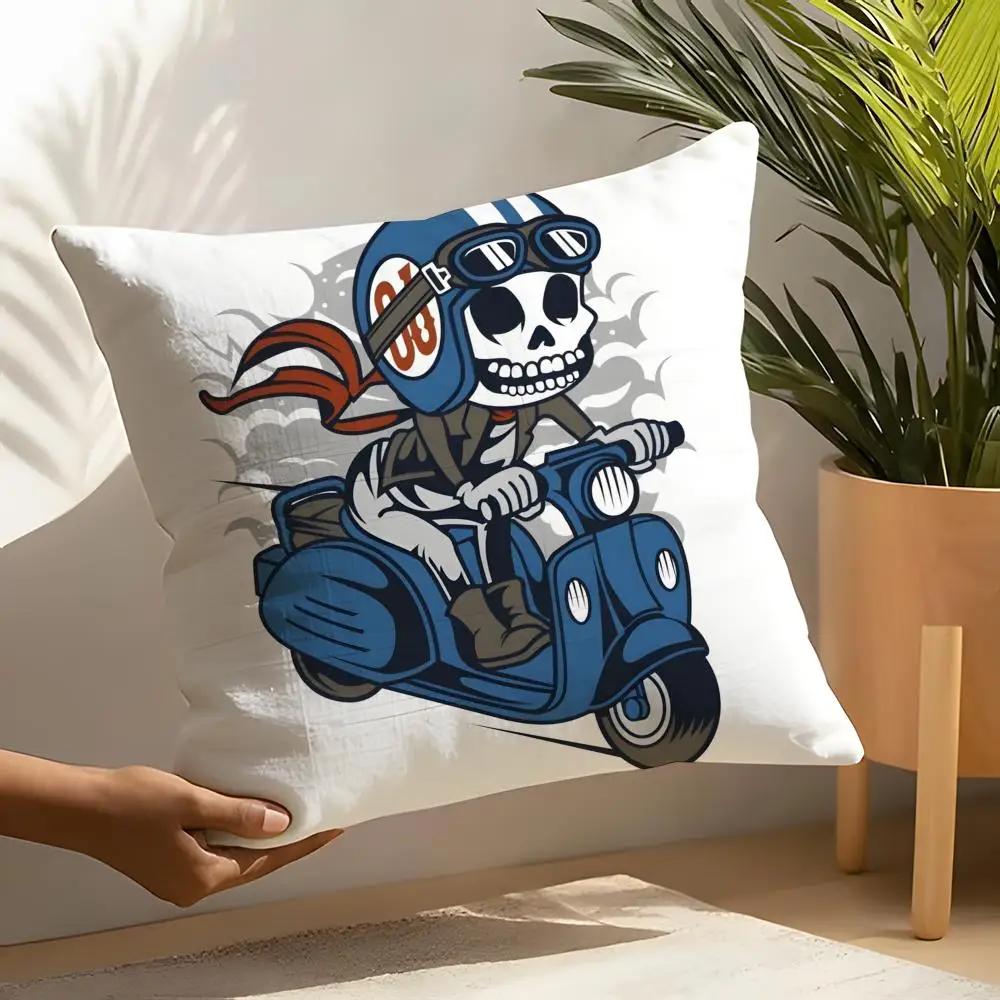 Funny Cool Skull Motorcycle Pattern 1 Pillow Case Linen Cushion Covers For Decorative Sofa Home Pillows Case Car Chair