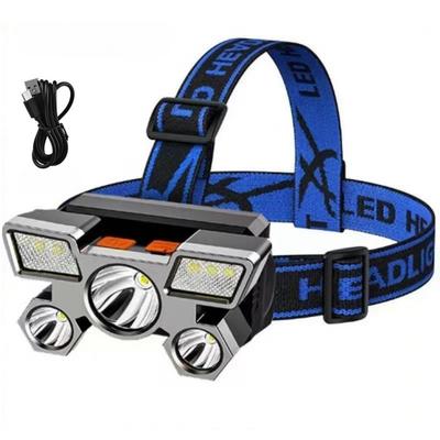 Lampada Frontale LED a Cinque Teste Luce Potente Ricaricabile USB Montata sulla Testa Piccola Torcia Lampada da Miniera per Esterni
