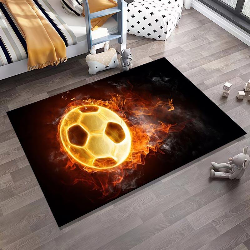 "Fiery Soccer Ball Design Carpet for Living Room, Modern Style Rug" Suitable for use as an anti-slip for living room bedroom sofas