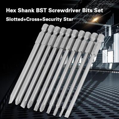 10Pcs 100mm 1/4\\\" Hex Shank Magnetic BST Screwdriver Bits Set