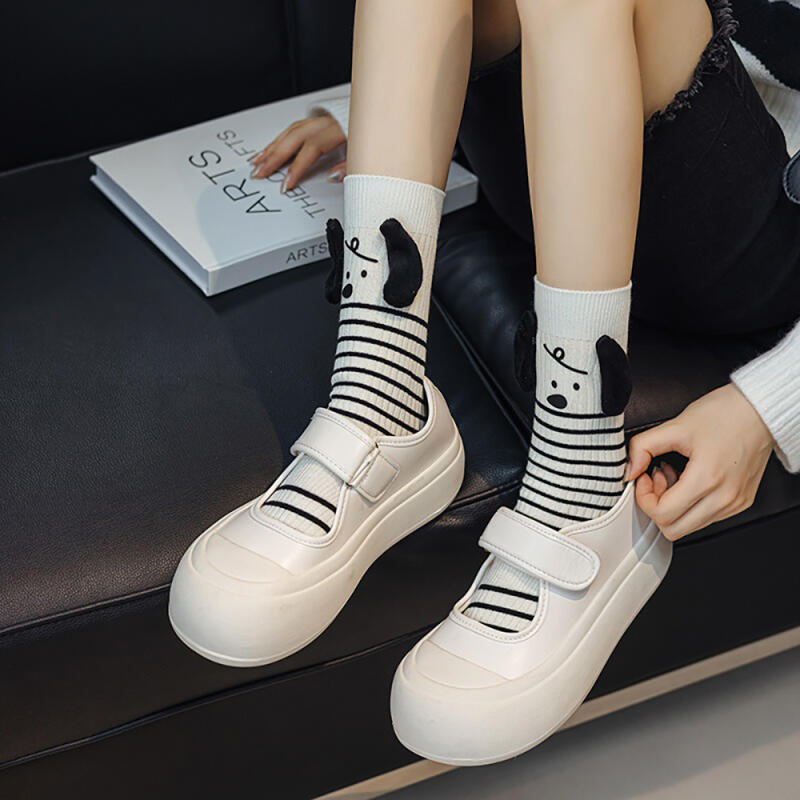 Puppy-shaped socks with wavy ears, knee socks, women's fashion socks