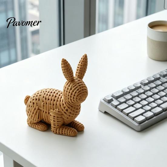Holiday Gift for Home 3D Printed Wicker‑Look Bunny Figurine, Rattan Texture Rabbit Statue, Easter Decor Weather Resistant Decorative Ornament Indoor