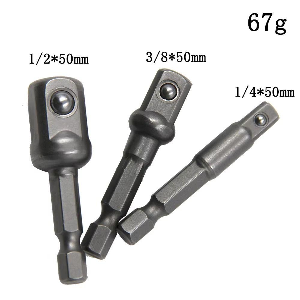 3Pcs/Set 1/4" 3/8" 1/2" Hex Shank Bit Adapter 50mm Square Head Impact Drill Adapter Chrome Vanadium Steel Extension Drill Bits