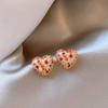 Exquisite Sparkling Colored Zircon Inlaid Heart-shaped Earrings for Women, Sweet Temperament, Daily Party Zircon Gifts