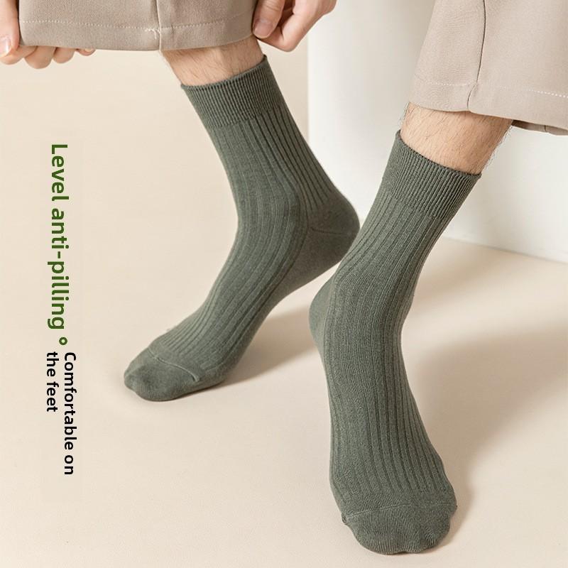 Pure Cotton Men's Antibacterial Double-needle Socks - Mid-length Winter Anti-odor and Sweat-absorbing Long Stockings