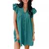 Fashion V-neck Ruffled Short-sleeved Dress Summer Solid Color Loose Shift Dress