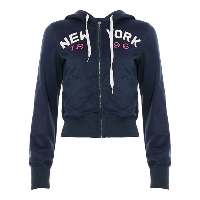 Letter Print Zipper Hoodie For Women Casual Style Short Slim Fit Drawstring Versatile Fashionable Versatile Sports Jacket