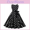 Abito Vintage A Pois A Linea Ad A Con Fantasia 3D Scollo A V Senza Maniche Per Uso Casual