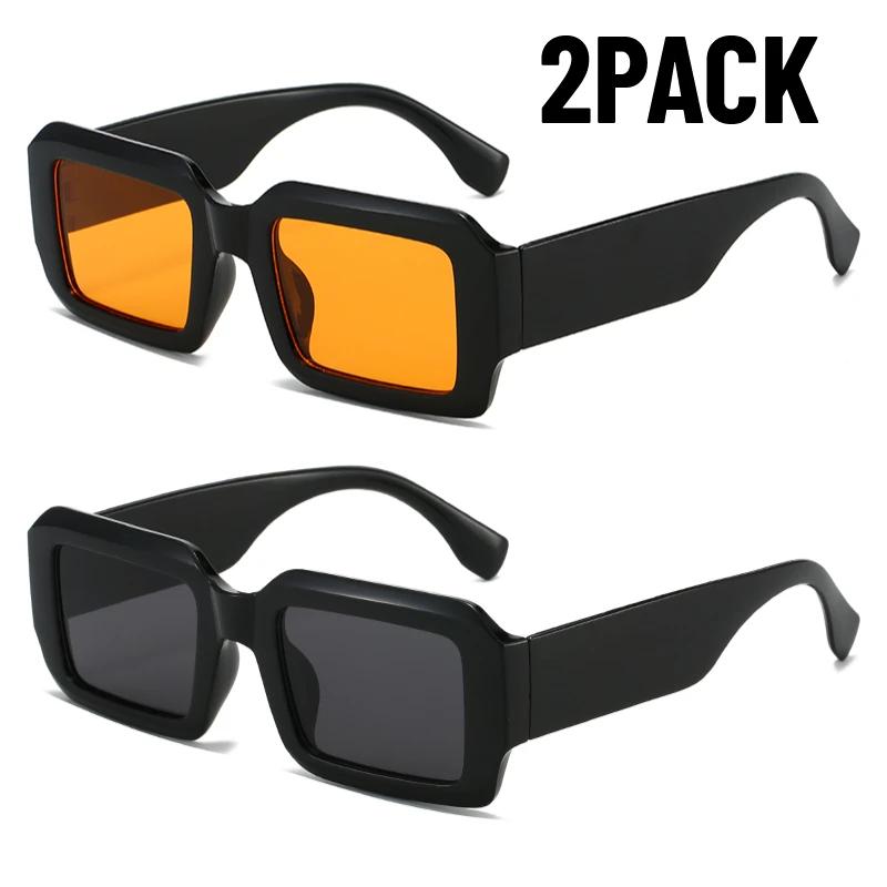 

2Pack New Year Gift Vintage Square Women Shades Uv400 Sunglasses Fashion Contrast Color Eyewear Men Trending Punk Sun Glasses