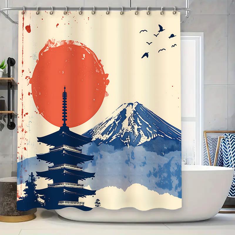 

Japanese Style Fuji Mountain Pattern Waterproof Mildew Proof Bathroom Hanging Curtain Decoration For Stylish Home Upgrade W60H190(CM)-1 Pcs