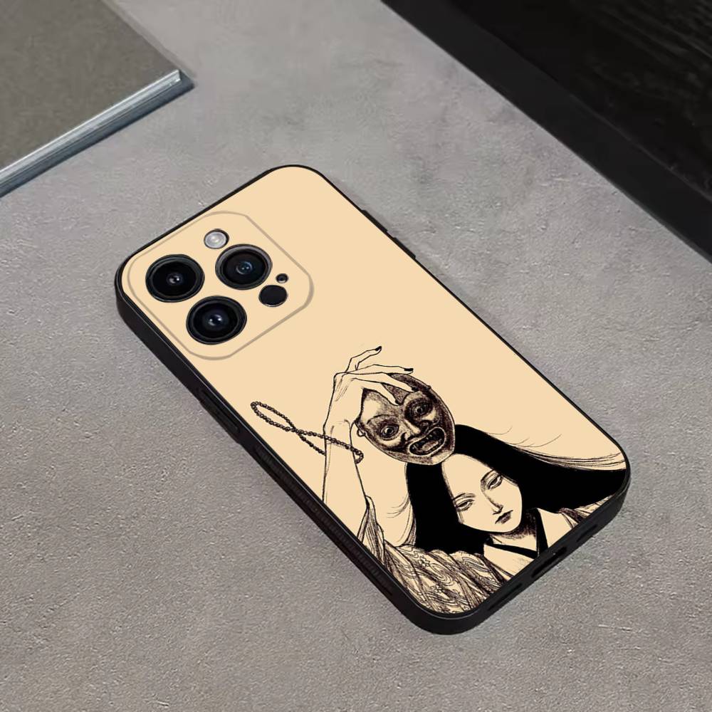 Japan Style Ukiyo-e New For iPhone 17,16,15,14,13,12,11,Pro,Max,Plus,E,SE4,Air,Mini Black Soft Cover Phone Case