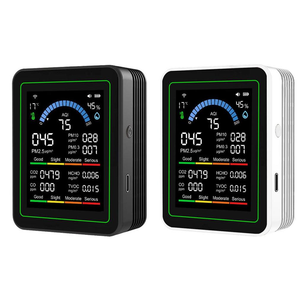 10 In 1 Air Quality Monitor Gas Detector Portable Smartair Quality Tester for CO2 CO TVOC HCHO Temp AQI PM2.5 10 Detect