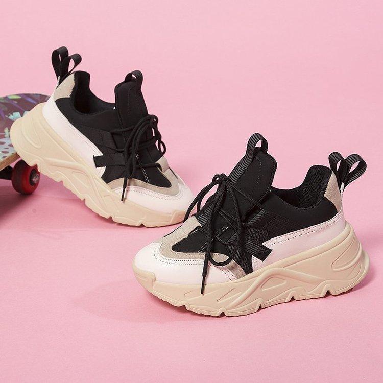 

модные женские кроссовки осень новые на танкетке платформа вулканизированные туфли модные туфли на шнуровке повседневные Sprot Outdoor Running Zapatillas Mujer 35 абрикосовый