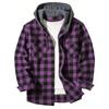 Men's Shirts Classic Plaid Casual Button Down Hooded Long Sleeved Double Pockets Shirt Hoodie Flannel Jacket Spring Autumn