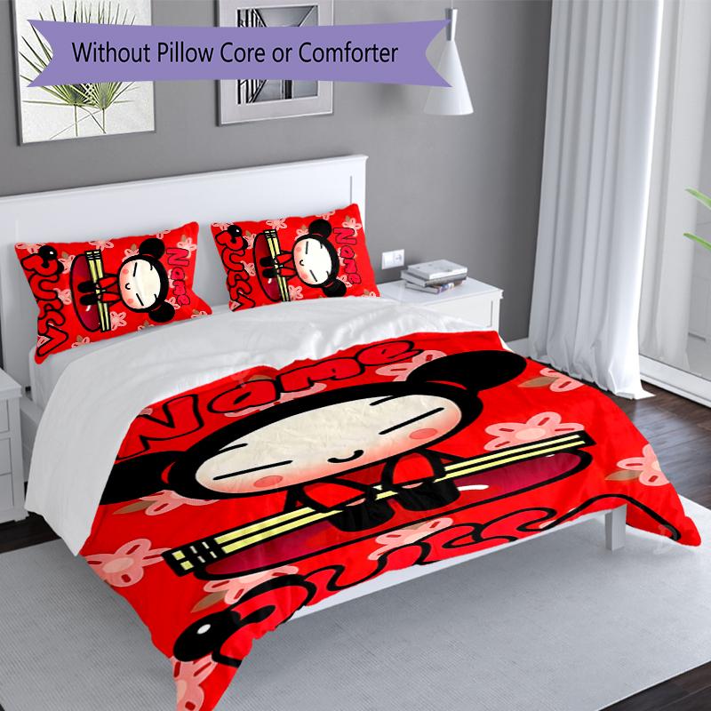 3pcs Custom Name Pucca Bedding Set,Includes 1 Duvet Cover and 2 Pillowcases,All-season Bedroom Decor