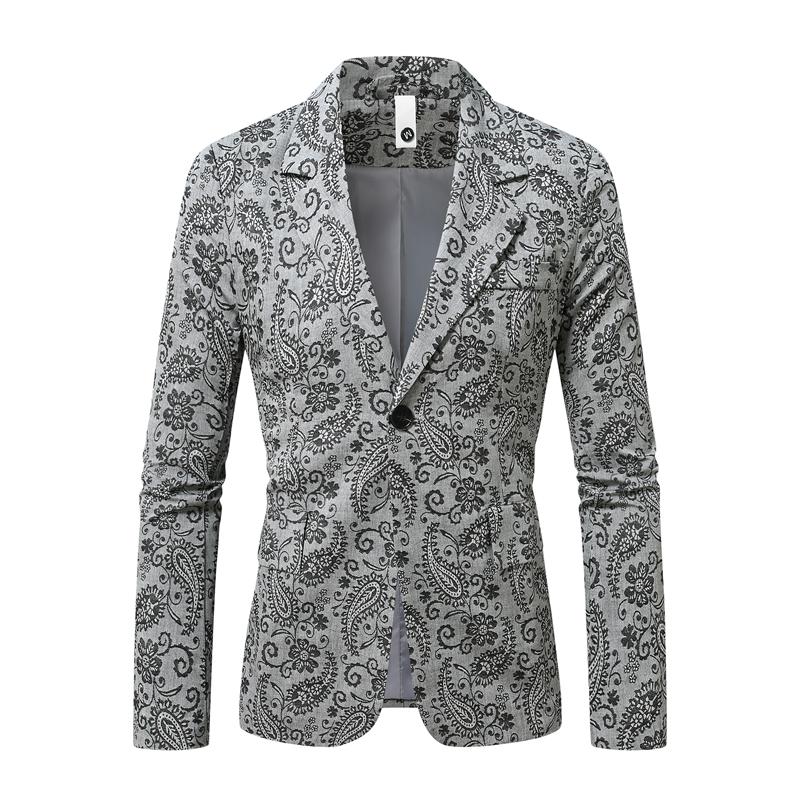 Vår Höst Herr Tryckt Kavaj 2025 Herr Grå Kostymjackor Enkelknäppt Kappa Manlig Mode Formell Affärskostymjacka