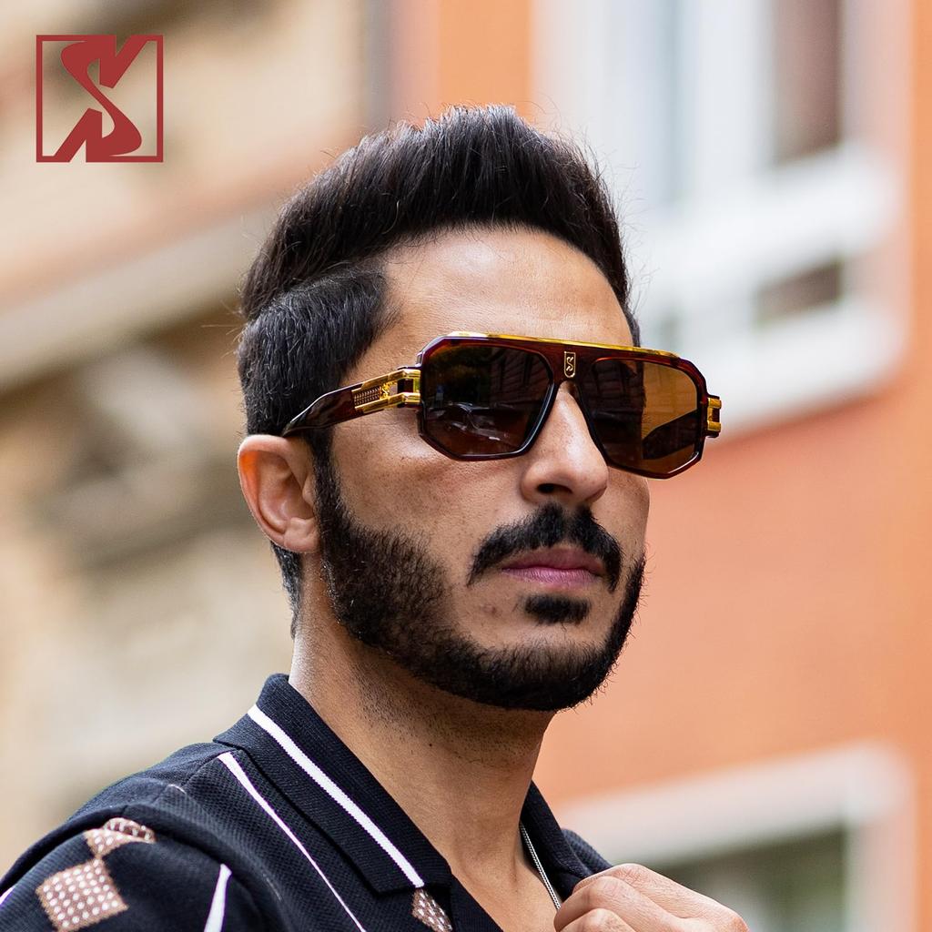 Square Sunglasses with Polarized Flat Top for Human Pilots Oversized Metal Frame Eyewear [SHEEN KELLY]