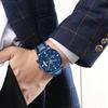 Nibosi Men's Chronograph Watch Blue Leather Strap Waterproof Analog Casual Big Face