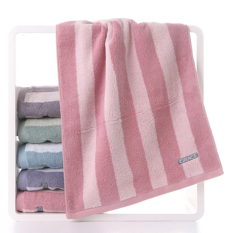 

Towel cotton thickened striped absorbent face towel can be used with bath towel square towel gift box embroidery 74*34cm 120g красный