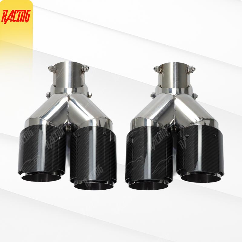 1 Piece ER Car Universal Angle Adjustable Double Outlet Real Carbon Fibre Exhaust Tip Straight Edge Muffler Tip For Modified