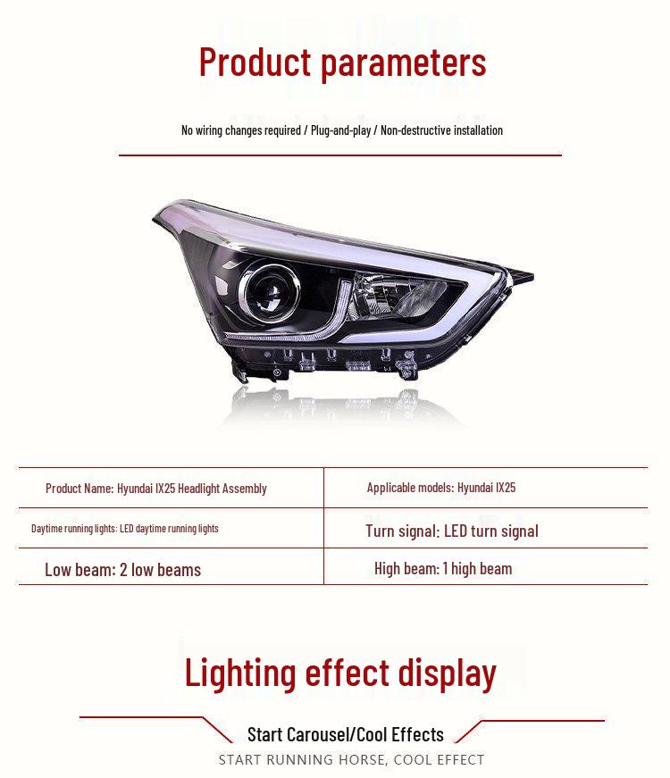 LED Projector Headlight Assembly with DRL & Flowing Turn Signals for 2014-2019 Hyundai IX25