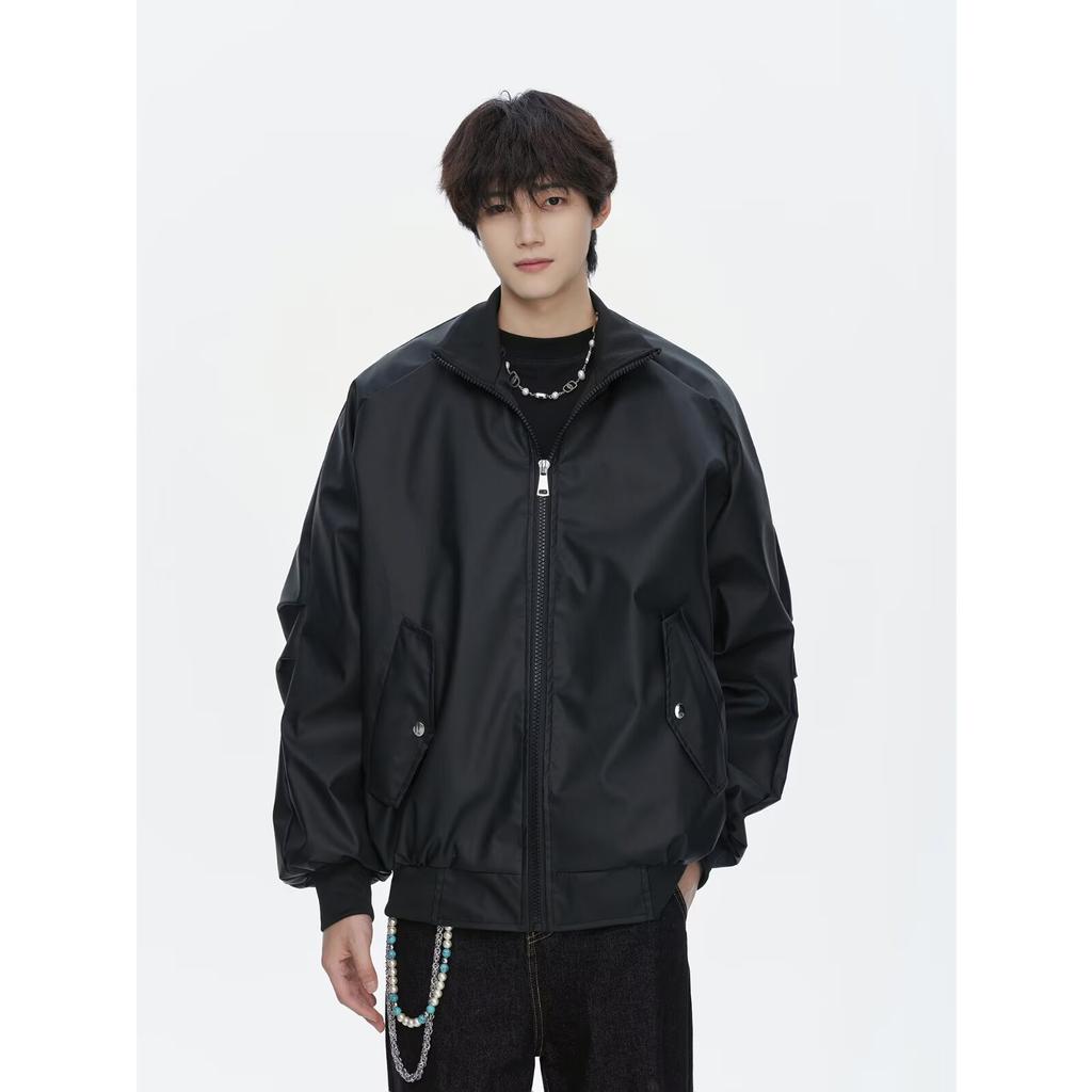 Jarní a podzimní PU Pánský elegantní kabát Ins Značka High Street Fashion Hong Kongský styl Japonský styl Harajuku Korejský styl Trendy Volná bunda