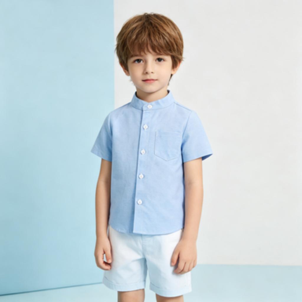 Boys Long Sleeve Stand Collar Shirt Candy Colors for Spring and Daily Wear