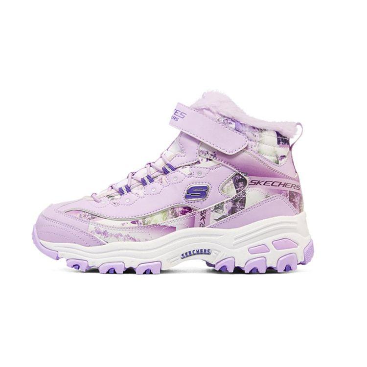 Skechers DLites Round Toe Velcro Plush Casual Shoes Kids sneaker Purple White 302532L-LAV 27.5