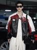 Stylish Men's Red Patchwork Leather Motorcycle Jacket - Spring/Autumn Retro Couples' Design
