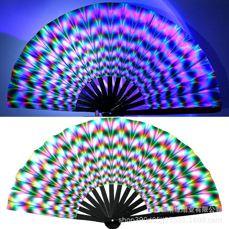 33cm Kung Fu Fan UV Printed Fluorescent Decorative Fans Bamboo Bone Performance Props Decorative Costumes