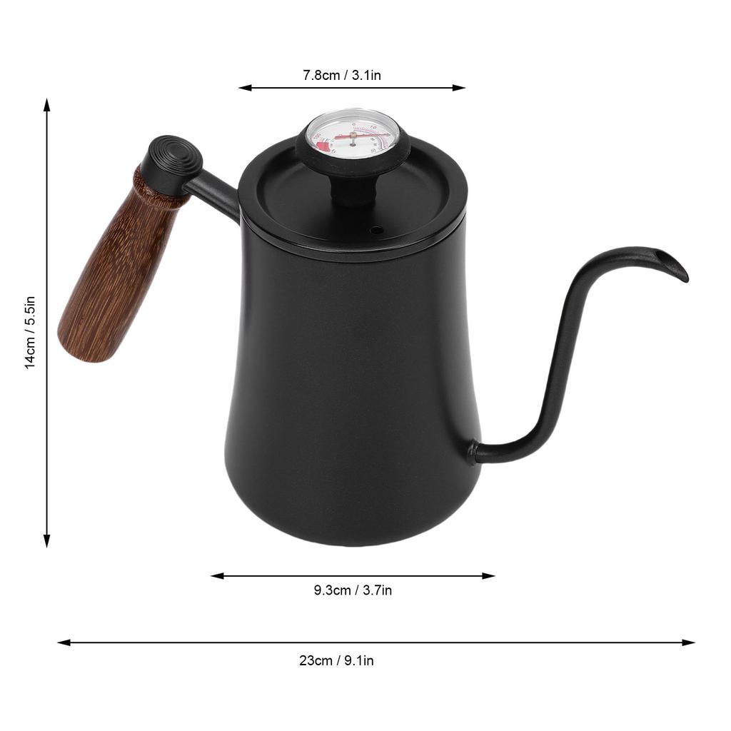 Tea Kettle with Thermometer 500ml 304 Stainless Steel Gooseneck Kettle Pour Over Coffee Pot Home Kitchen Water Boiler with Scale