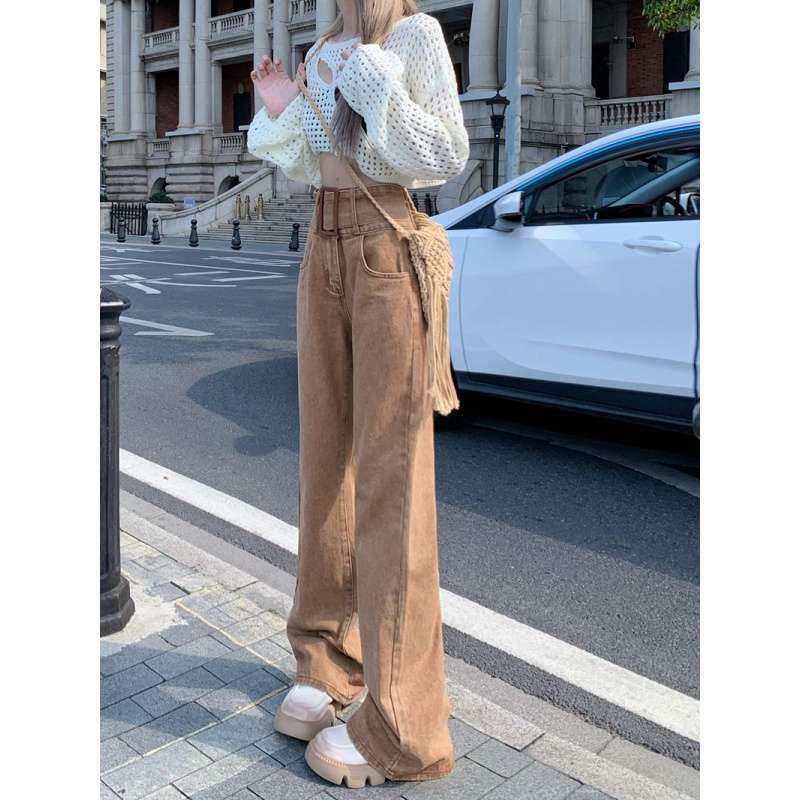 Women's Brown High Waist Retro Micro-Flare Jeans - Summer Trendy Design