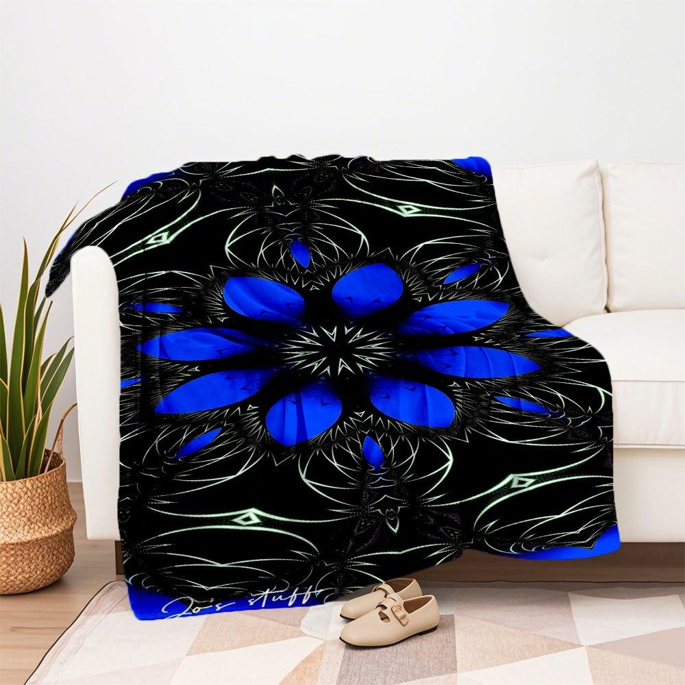 "Blue Mandala Abstract Art Print - Wall Decor Poster"Blanket Flannel Throw Blanket for Sofa, Bed, Travel, Camping, Office, Couch, Chair, And