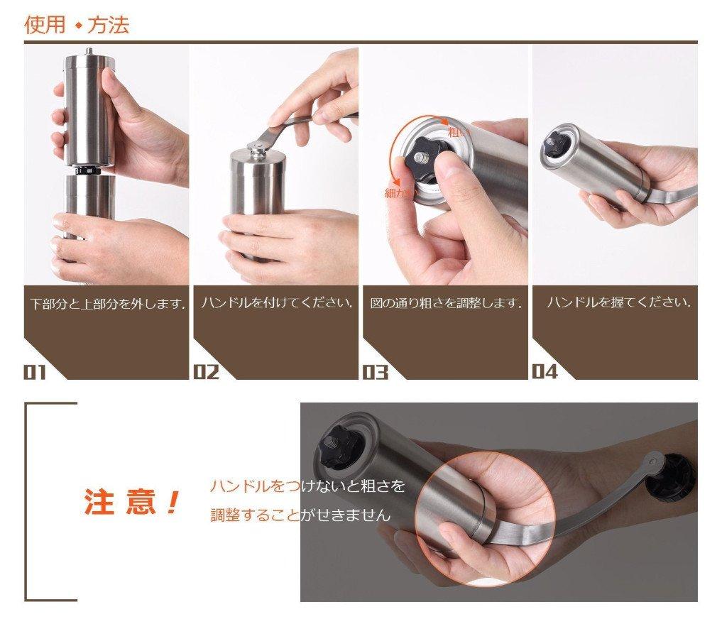 Dreampass Hand Grinder, Ceramic and Stainless Steel, Manual Coffee Grinder with Dedicated Brush Set (Silver) bb407