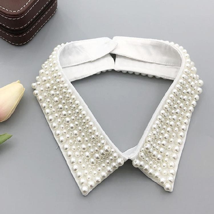 Elegant Pearls Beaded Bib Faux Collar Half Shirt for Women Lapel False Collar Detachable Collar Neckline Choker Necklace