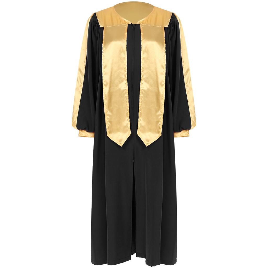 Unisex Choir Robe Halloween Costume V Neck Long Sleeve Color Block Zipper Gown Theme Party Wear