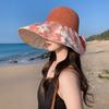 Ladies sun hat color glue printing mesh sequin knitted sun hat sun protection breathable big edge bucket hat