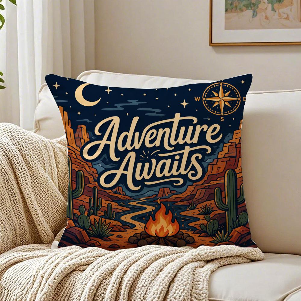 Adventure Awaits Cushion Cover Breathable Organic Short Plush Cushion Covers Machine Washable Wrinkle-Resistant Soft Durable