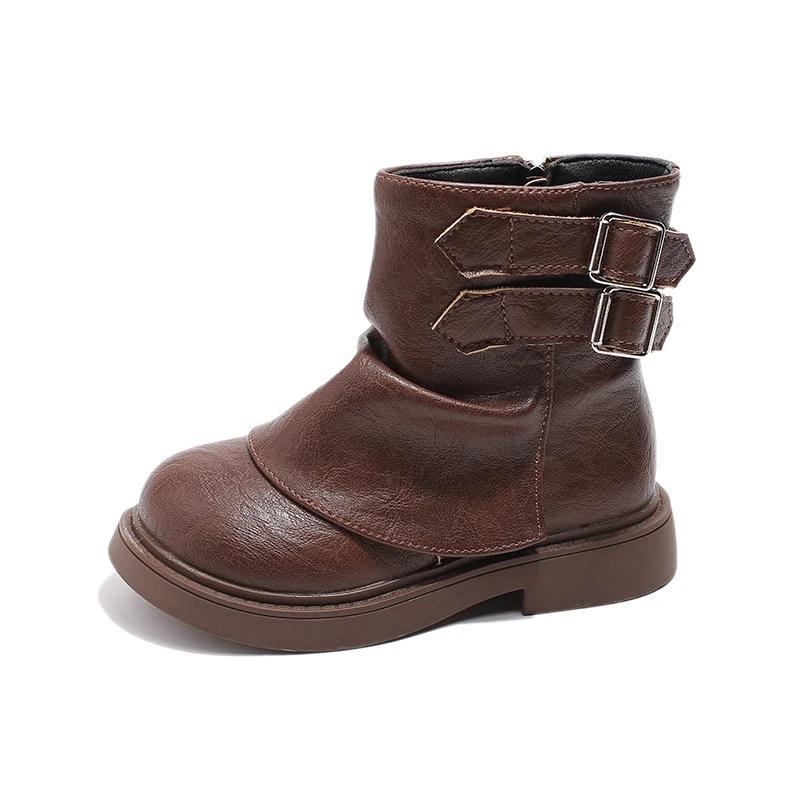 2024 Children Short Boots for Girl Winter New Fashion British Style Soft Bottom Anti-slippery Casual Versatile Warm Leather Shoe