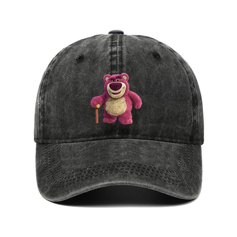 Cartoon Washed Lotso Print Baseball Cap Men Women Vintage Kpop Snapback Cap Adjustable Breathable Trucker Hat Sunscreen Hat