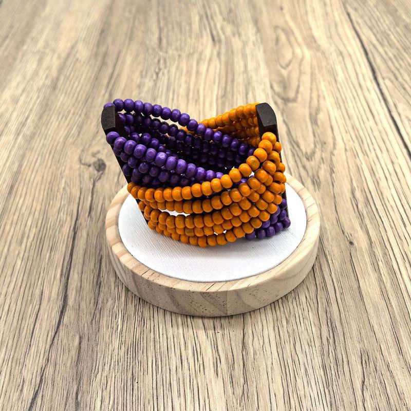 Bohemian mixed color popular elastic wood bead hand woven bracelet retro style women's bracelet