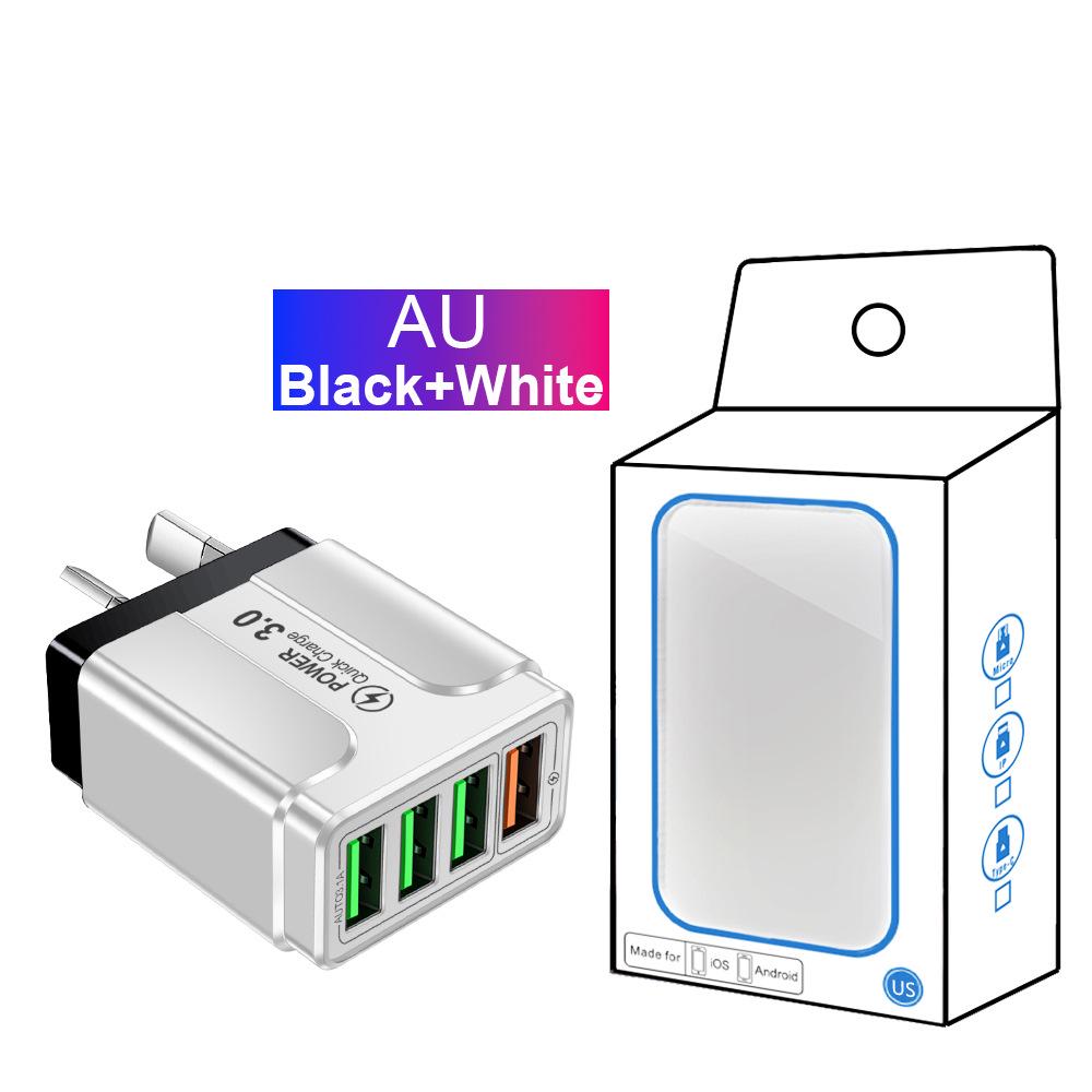QC3.0 4-Port Fast USB Mobile Phone Charger with EU/UK/AU Plug