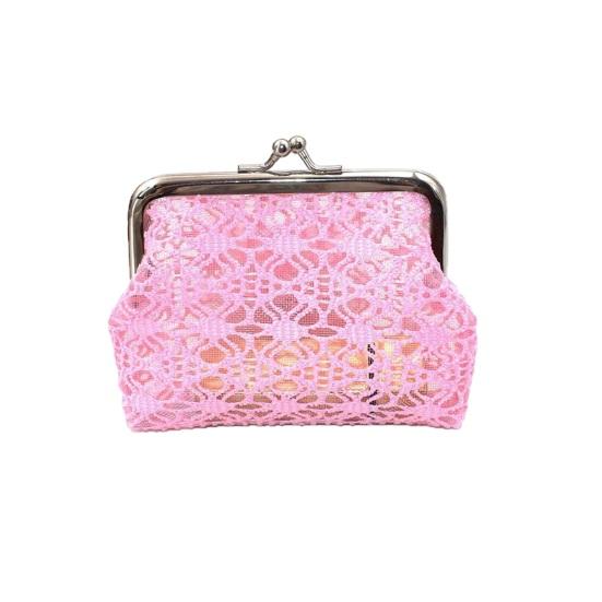 Women Lace Coin Purse, Mesh Small Change Purse, Kiss Lock Closure Pouch for Coins Cash Cards Lipstick