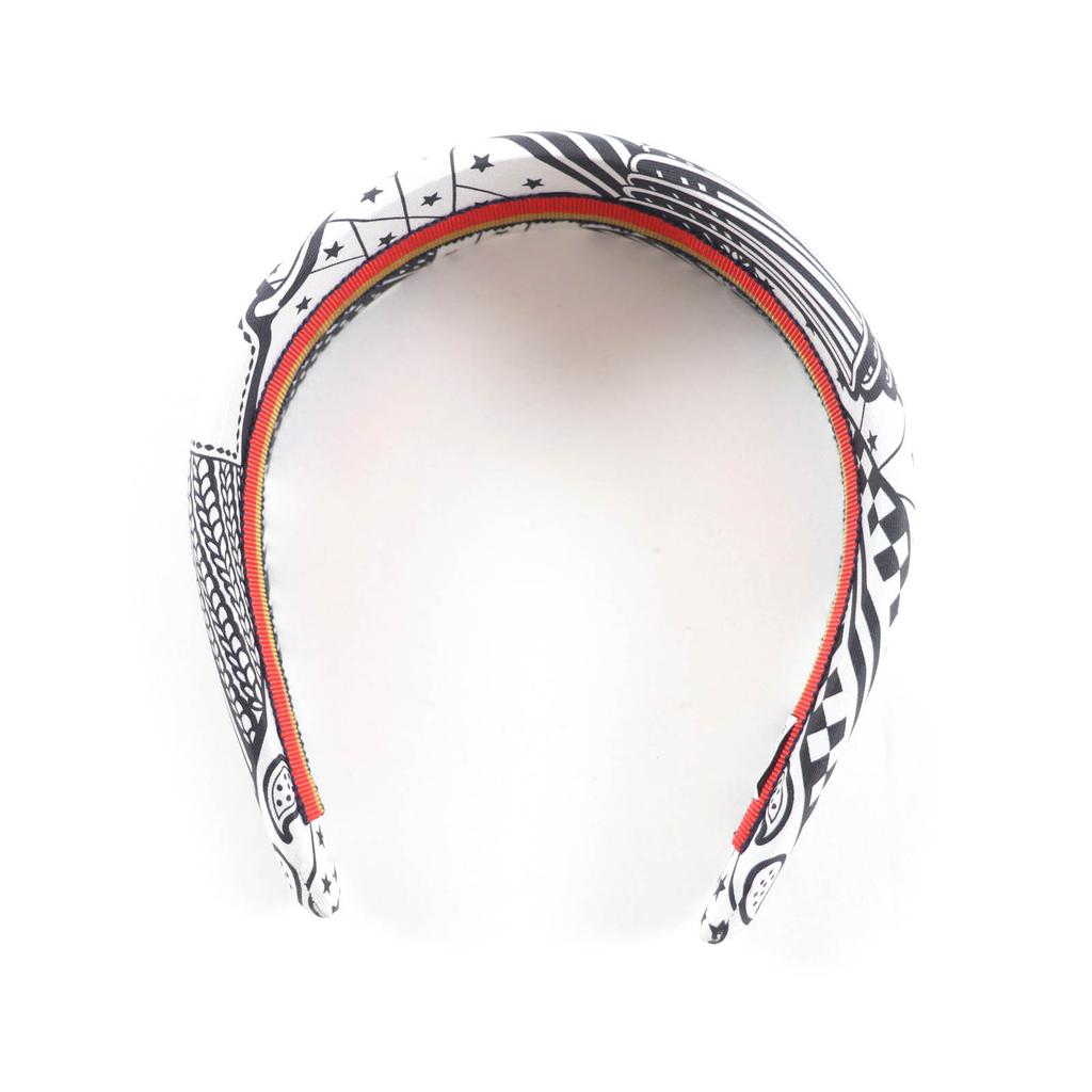 Excellent HERMES hair accessory Zigzag silk headband White black silk Women Used